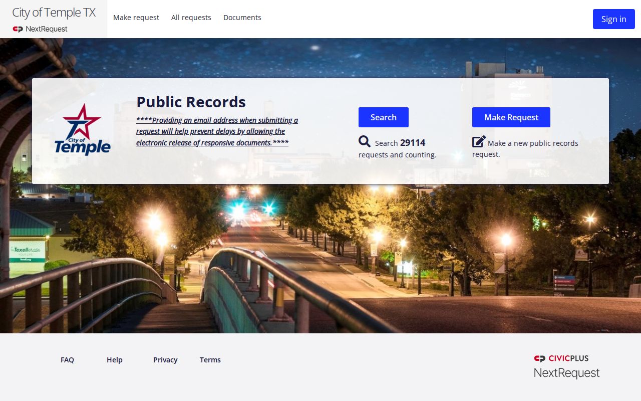 Temple Texas public records portal for police report requests