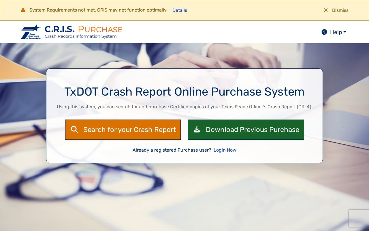 Texas Department of Transportation CRIS crash report purchase search