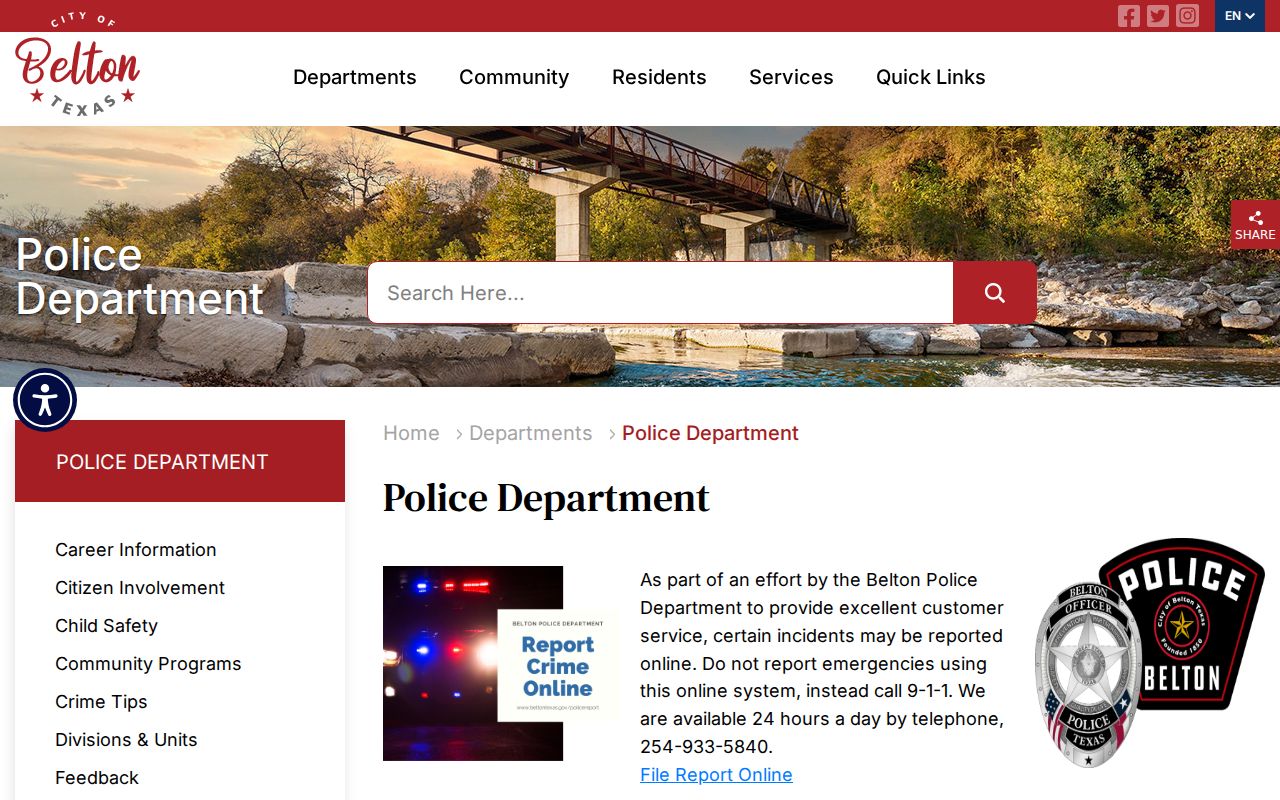 Belton criminal records and Police Department official page