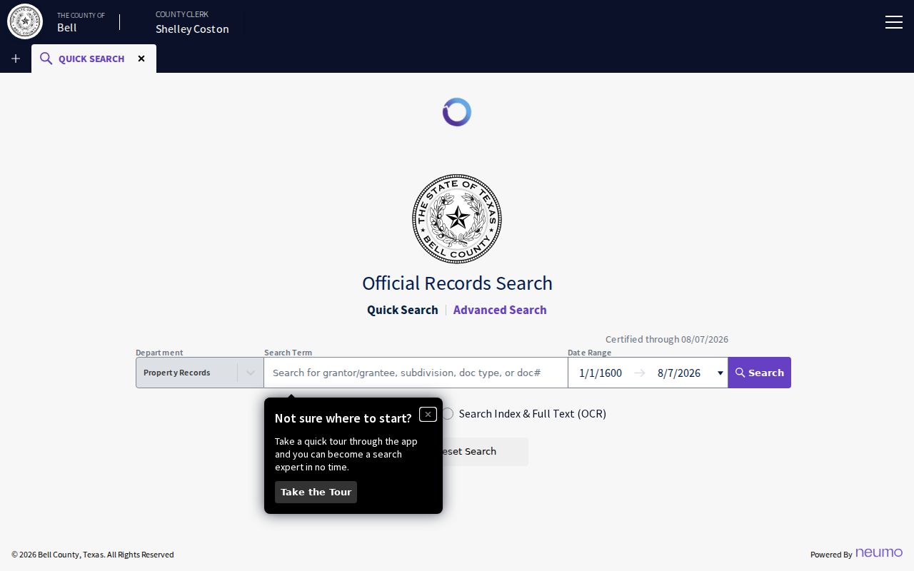 Bell County official property records search that is separate from criminal dockets