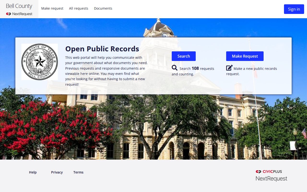 Bell County criminal history sheriff NextRequest portal