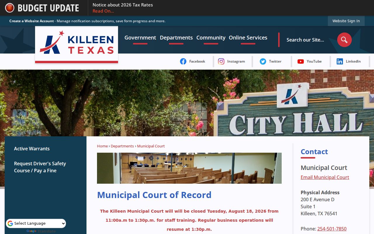 Killeen criminal records and Municipal Court services
