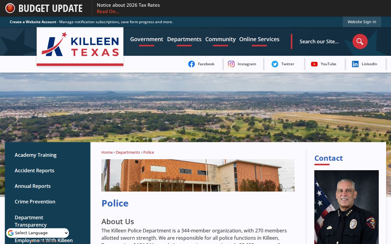 Killeen criminal records and Police Department services page