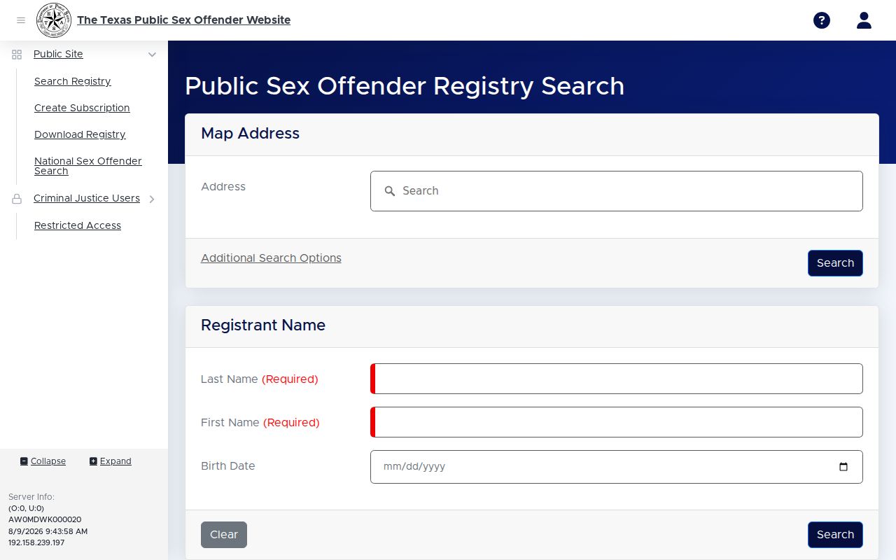 Official Texas DPS Bell County sex offender search interface