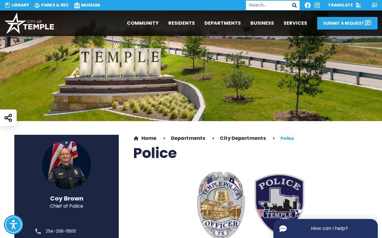 Temple criminal records and Police Department page